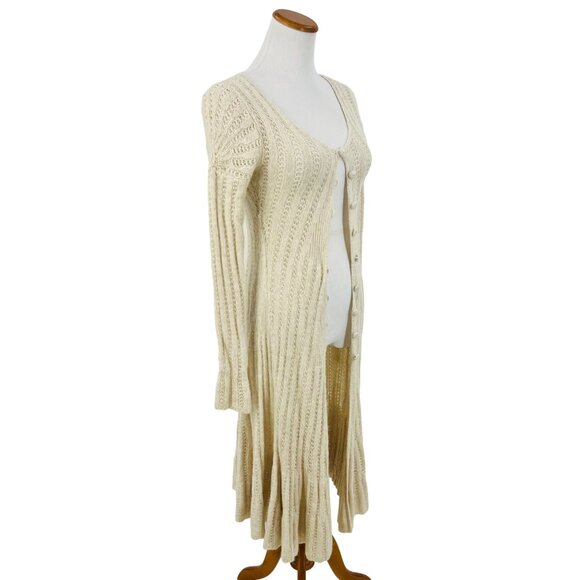 RARE VINTAGE Free People Ivory Long Knit Flowy Maxi Cardigan - Picture 3 of 13